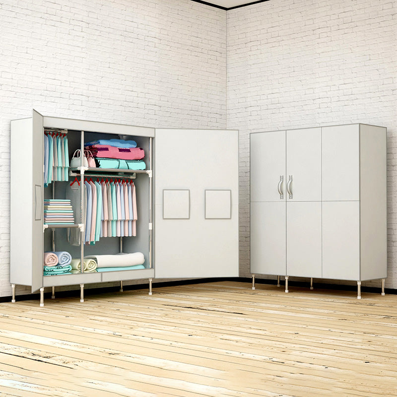 Metal and Fabric Wardrobe Industrial Style Minimalist Rectangular Bedroom Wardrobe Closet