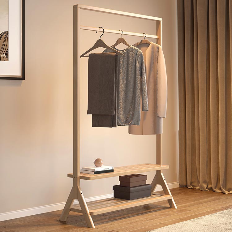 Modern Solid Wood Wardrobe Cabinet Bedroom Armoire with Shelves