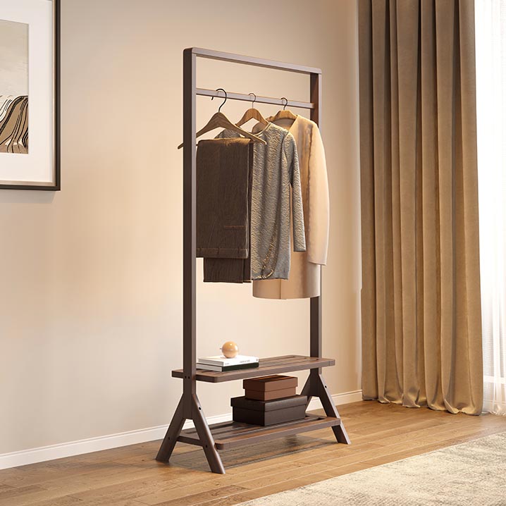 Modern Solid Wood Wardrobe Cabinet Bedroom Armoire with Shelves