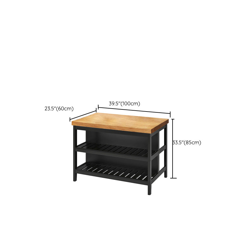 Rectangle Prep Table with Metal Base Solid Wood Island Table for Kitch