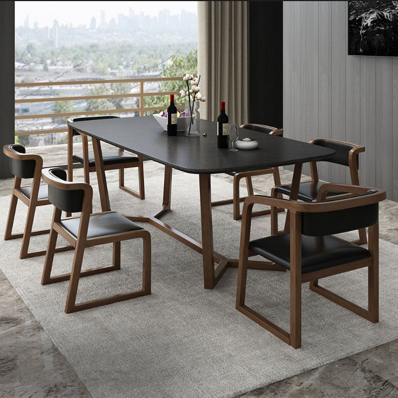Modern Rectangle Dining Site Table Stone Dining Room Collection with Trestle Base