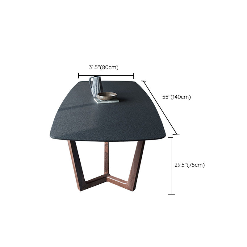 Modern Rectangle Dining Site Table Stone Dining Room Collection with Trestle Base