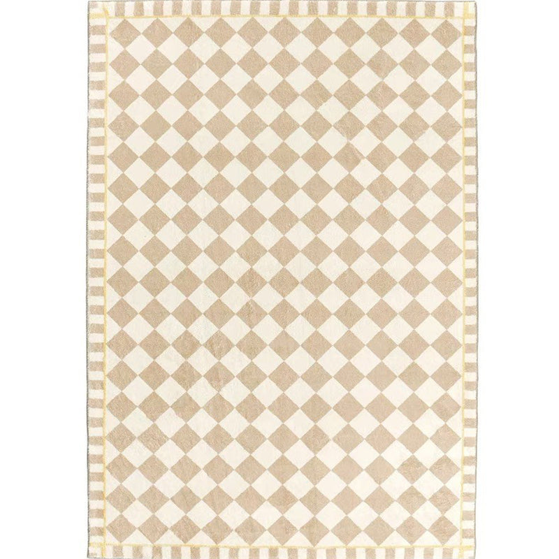 Minimalist Tribal Diamond Rug Beige Polyester Area Rug Stain Resistant Rug for Bedroom