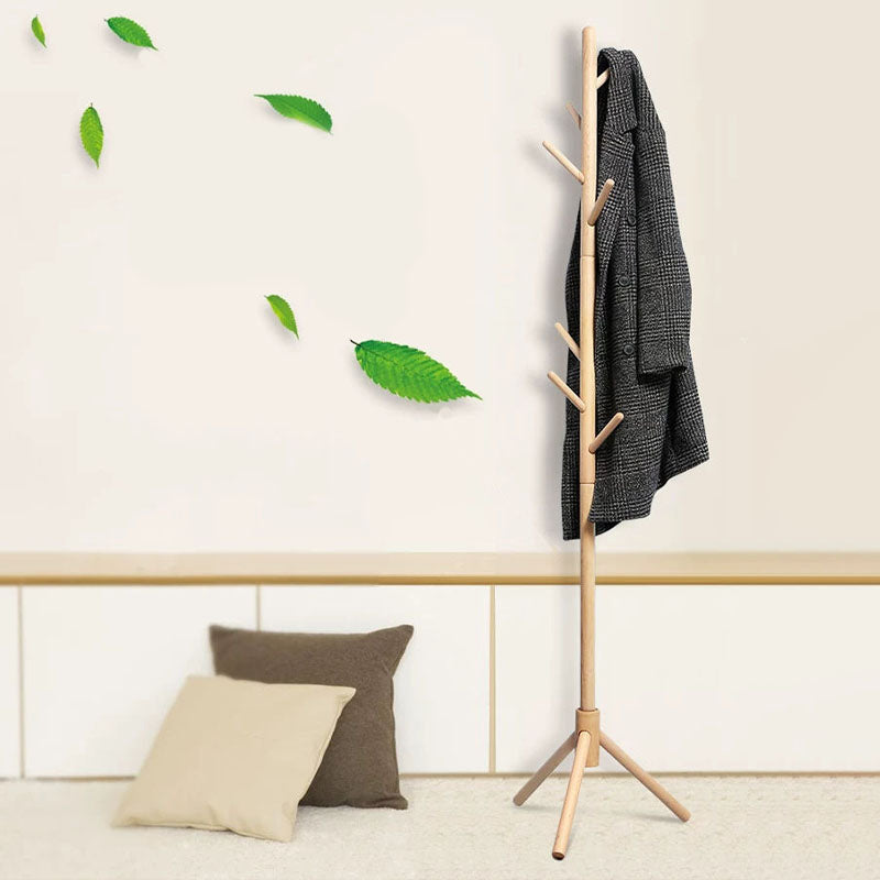 Classic Plain Coat Rack Solid Wood Clothes Hanger for Living Room
