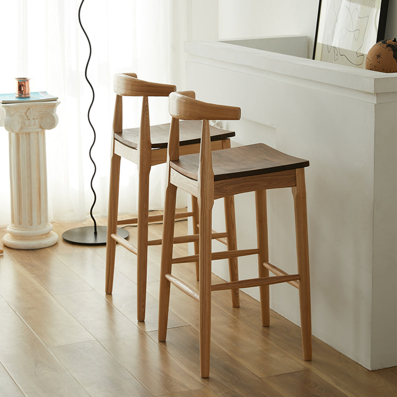 Modern Armless Backrest Counter Stool Wood Cafe Bar Stool with Wooden Seat