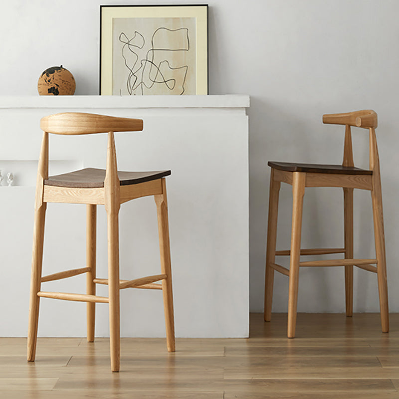 Modern Armless Backrest Counter Stool Wood Cafe Bar Stool with Wooden Seat