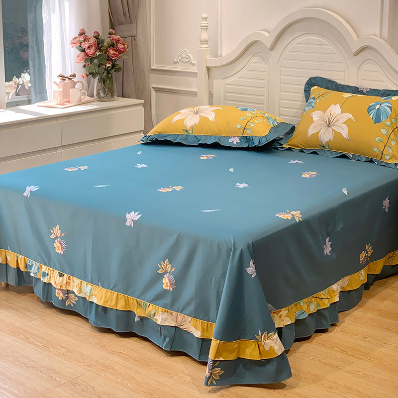 Sheet Sets Cotton Floral Printed Wrinkle Resistant Breathable Ultra Soft Bed Sheet Set