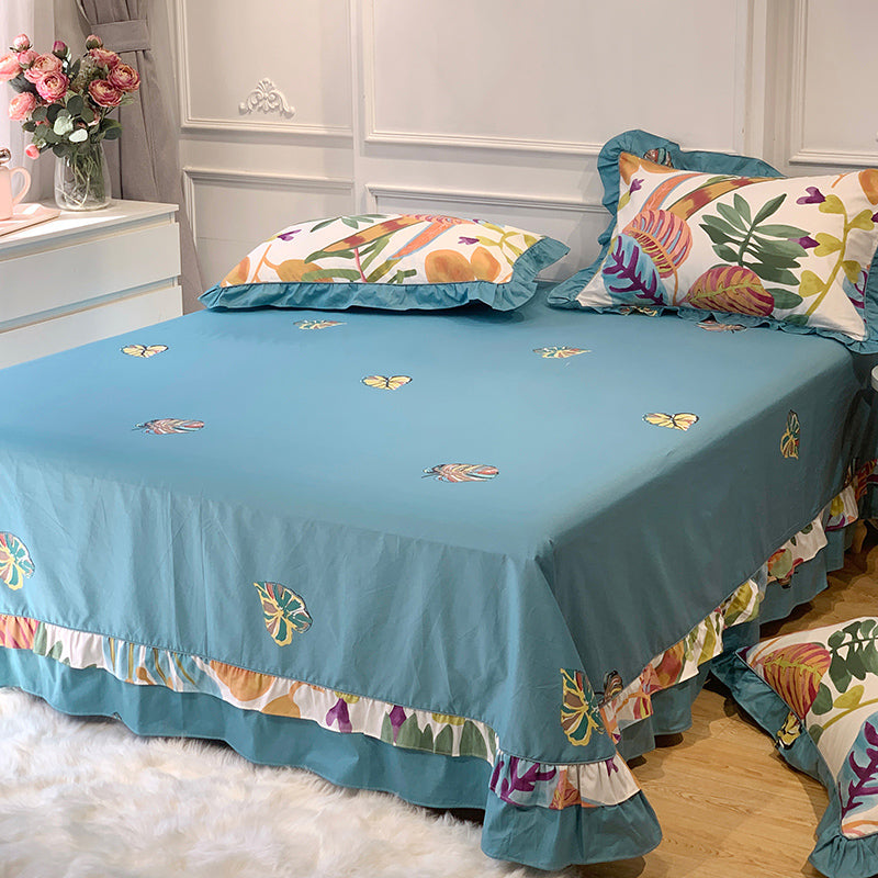 Sheet Sets Cotton Floral Printed Wrinkle Resistant Breathable Ultra Soft Bed Sheet Set