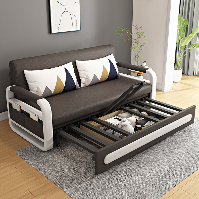 Square Arms Convertible Sofas Folding Faux Leather Sleeper Sofa