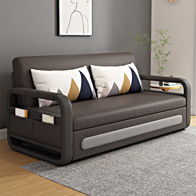 Square Arms Convertible Sofas Folding Faux Leather Sleeper Sofa