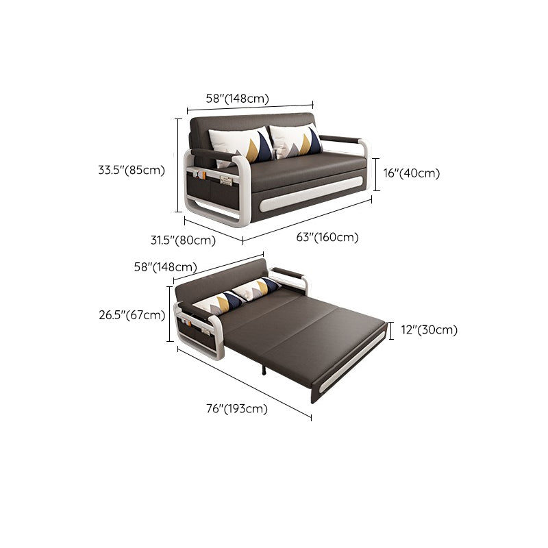Square Arms Convertible Sofas Folding Faux Leather Sleeper Sofa