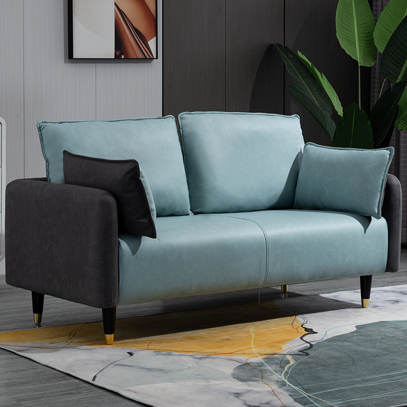 Solid Wood Loveseat Sofa Square Arm Living Room Settee with Pillows