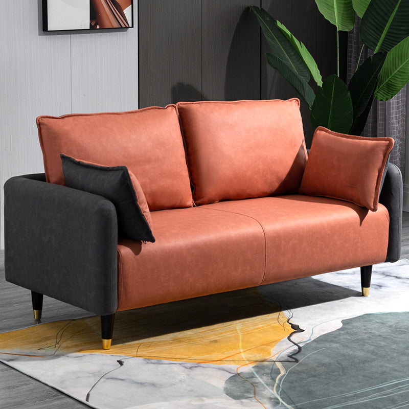 Solid Wood Loveseat Sofa Square Arm Living Room Settee with Pillows