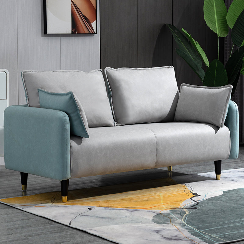 Solid Wood Loveseat Sofa Square Arm Living Room Settee with Pillows
