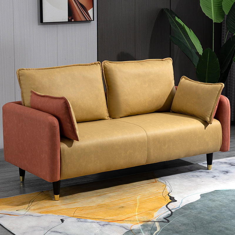 Solid Wood Loveseat Sofa Square Arm Living Room Settee with Pillows