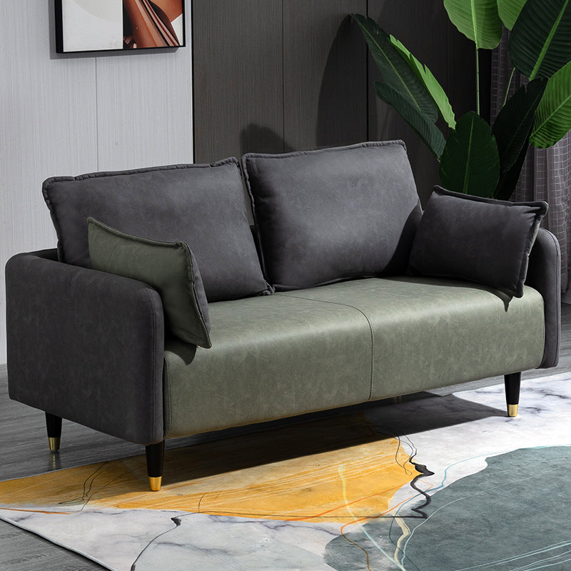 Solid Wood Loveseat Sofa Square Arm Living Room Settee with Pillows