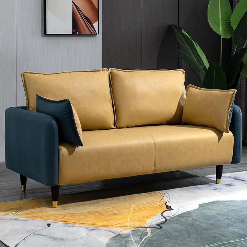 Solid Wood Loveseat Sofa Square Arm Living Room Settee with Pillows