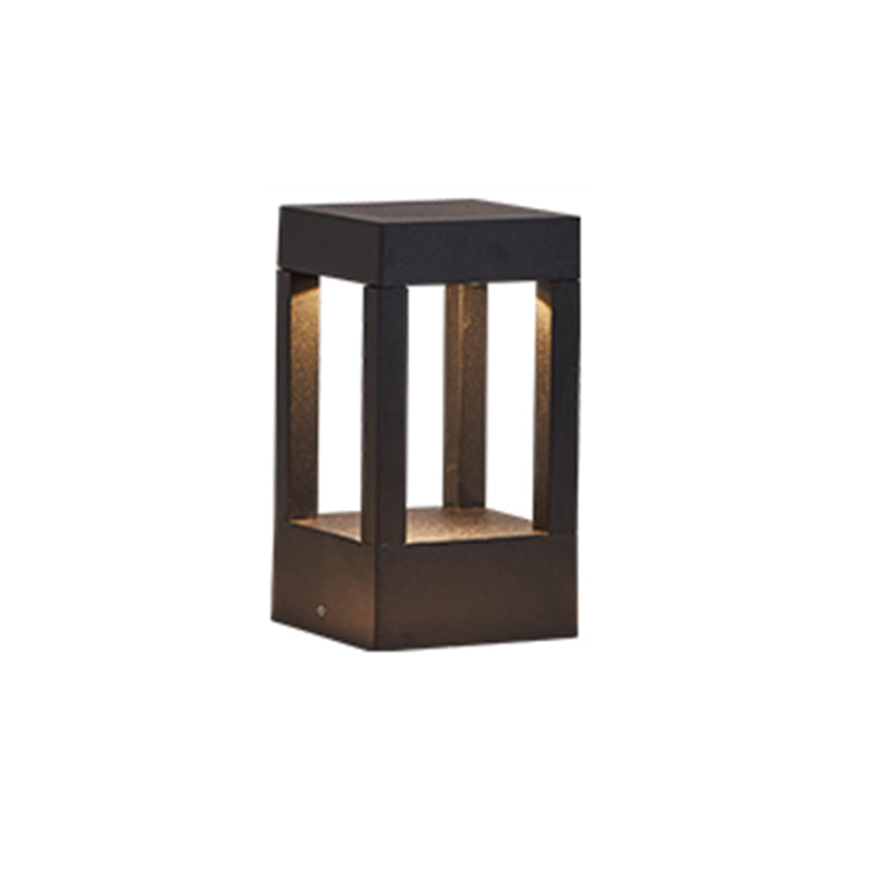 Contemporary Metal Pillar Lamp Geometric Shape Outdoor Waterproof Light in Black Finish