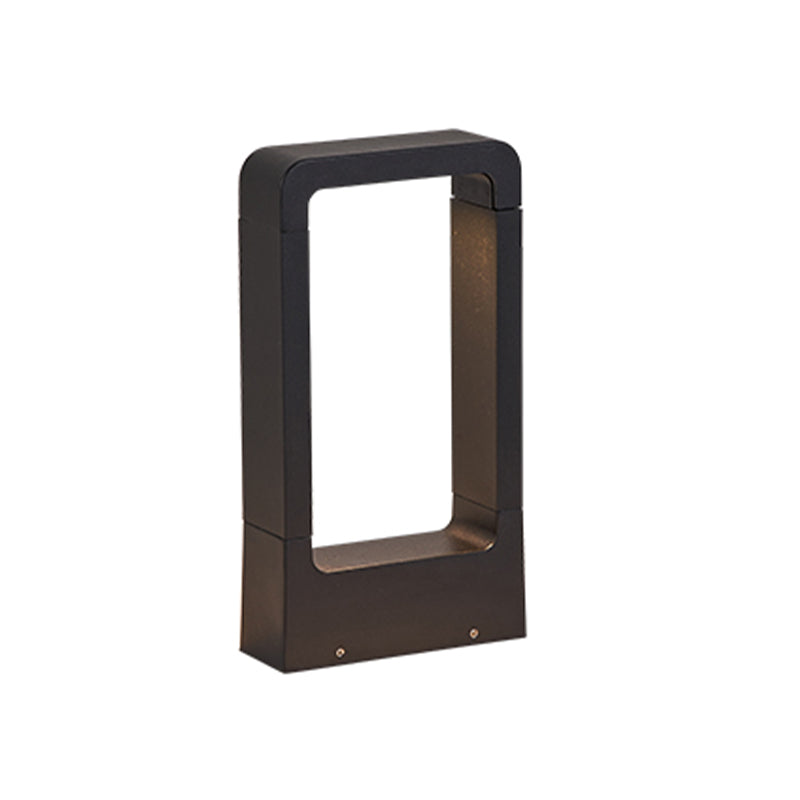 Contemporary Metal Pillar Lamp Geometric Shape Outdoor Waterproof Light in Black Finish