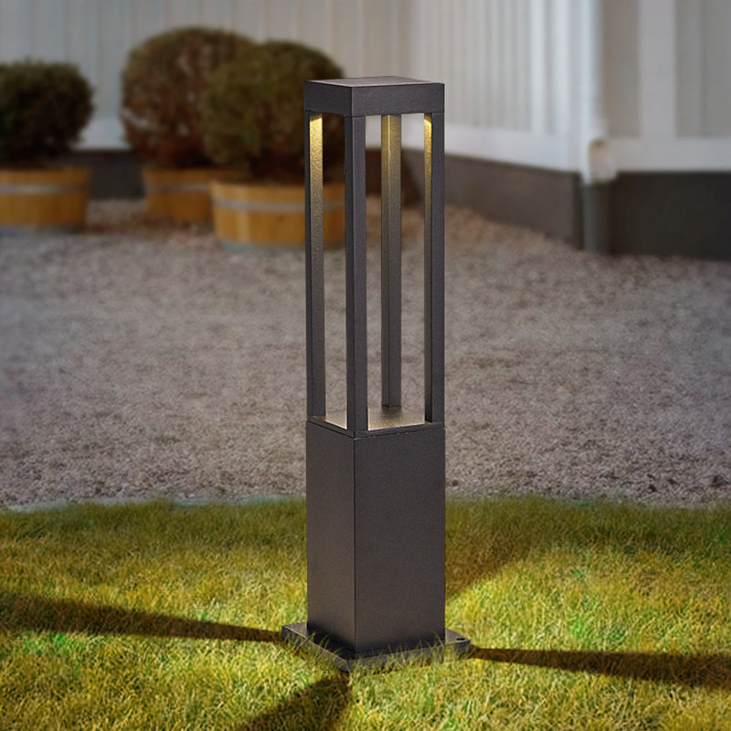 Contemporary Metal Pillar Lamp Geometric Shape Outdoor Waterproof Light in Black Finish