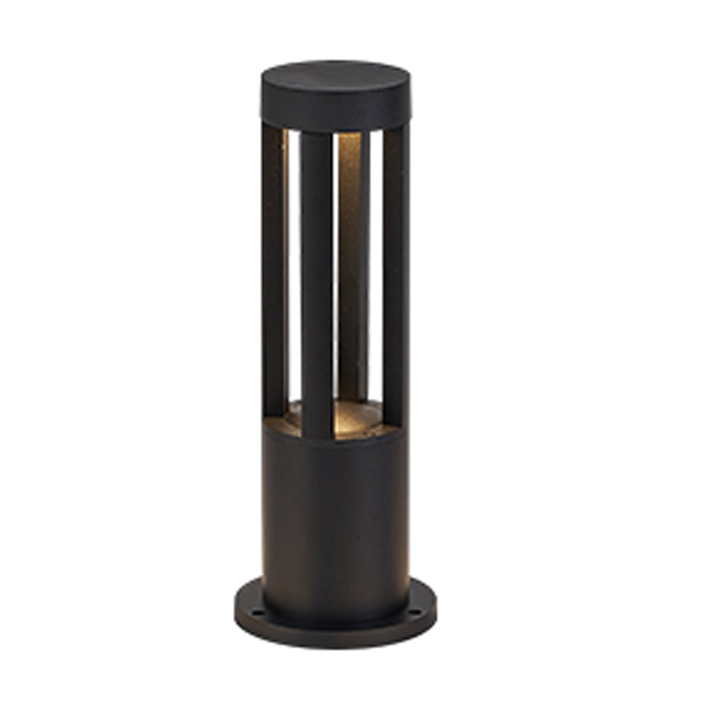 Contemporary Metal Pillar Lamp Geometric Shape Outdoor Waterproof Light in Black Finish
