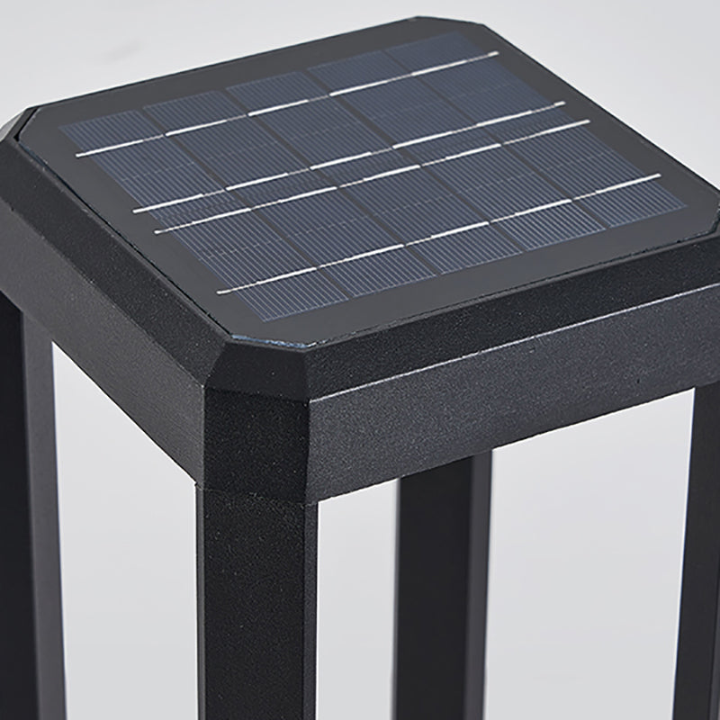 Contemporary Metal Pillar Lamp Geometric Shape Outdoor Waterproof Light in Black Finish