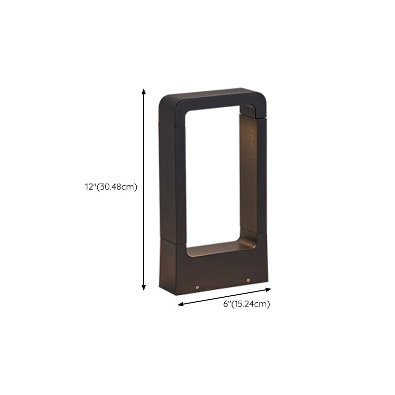 Contemporary Metal Pillar Lamp Geometric Shape Outdoor Waterproof Light in Black Finish