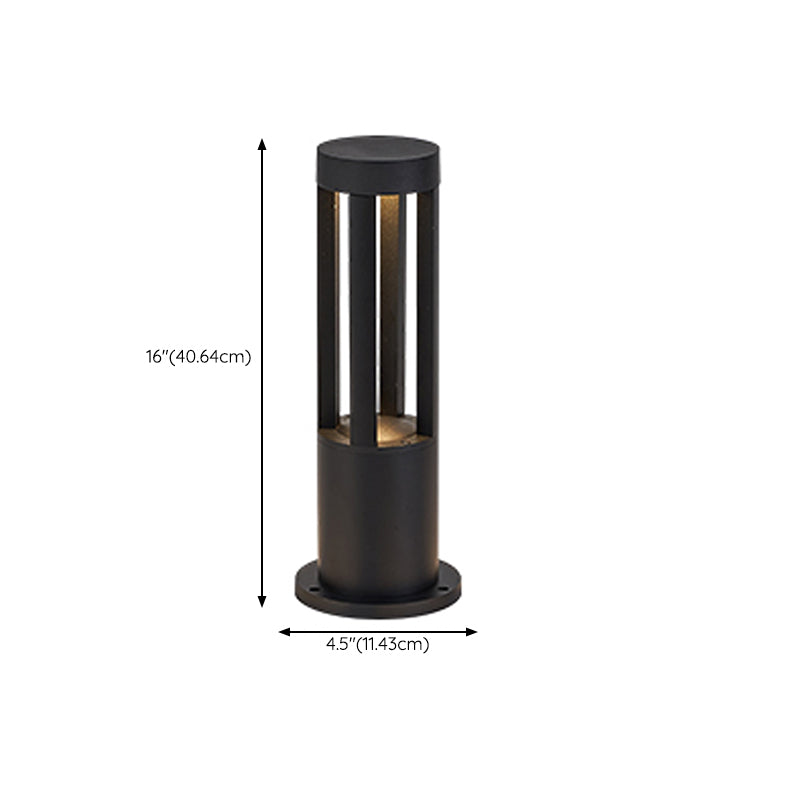 Contemporary Metal Pillar Lamp Geometric Shape Outdoor Waterproof Light in Black Finish
