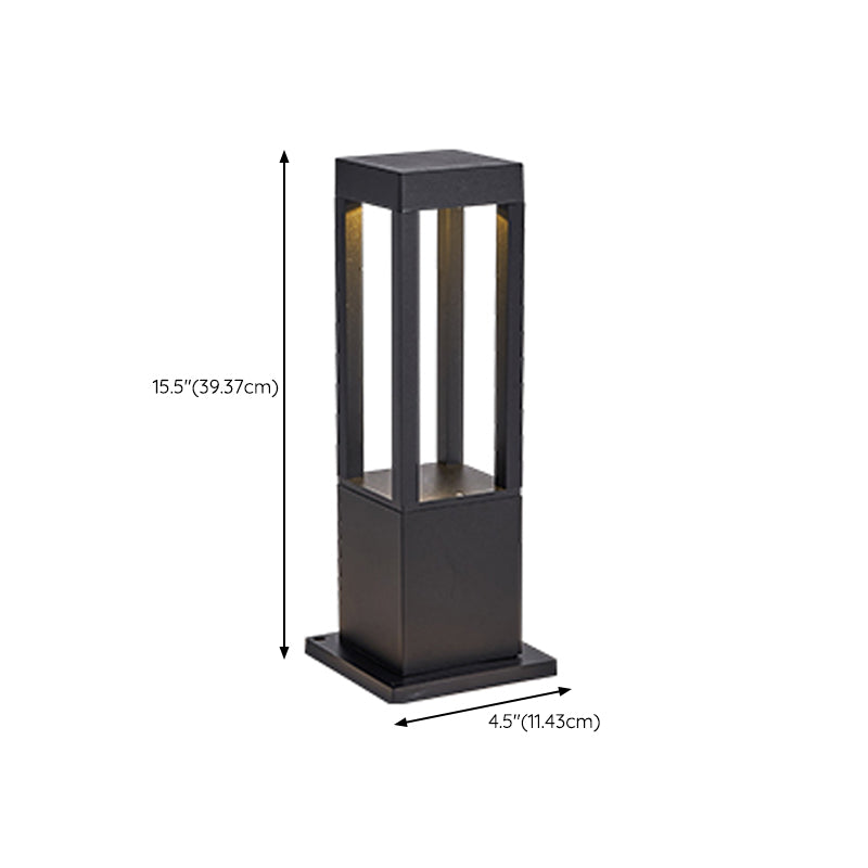 Contemporary Metal Pillar Lamp Geometric Shape Outdoor Waterproof Light in Black Finish