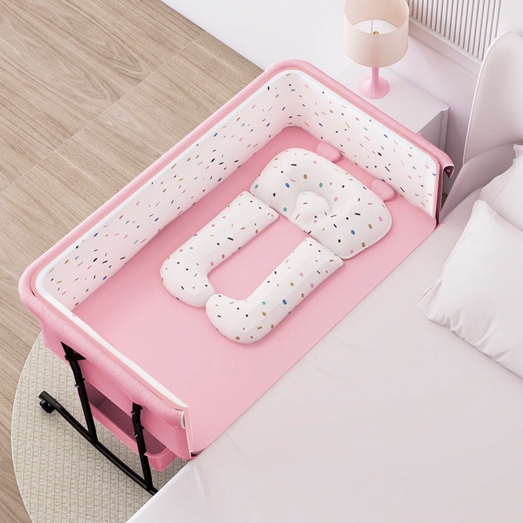 Metal Rocking Baby Bedside Crib Rectangle with 4 Wheels Side Crib