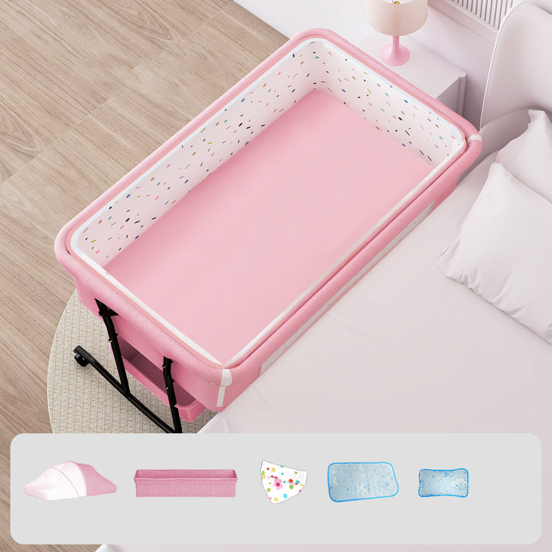 Metal Rocking Baby Bedside Crib Rectangle with 4 Wheels Side Crib