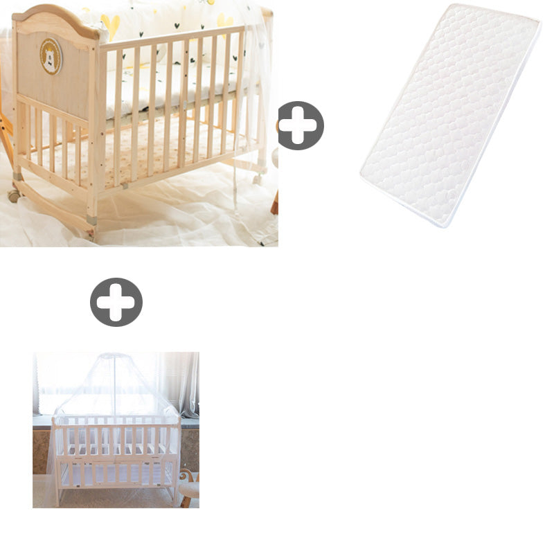 Farmhouse Brown Nursery Bed Wooden Storage Crib with Casters