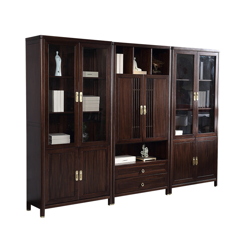 Closed Back Wood Bookshelf Contemporary Bookcase with Cabinets