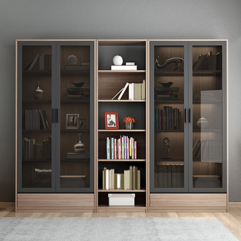 Modern Wooden Bookcase Glass Doors Closed Storage Bookshelf for Home