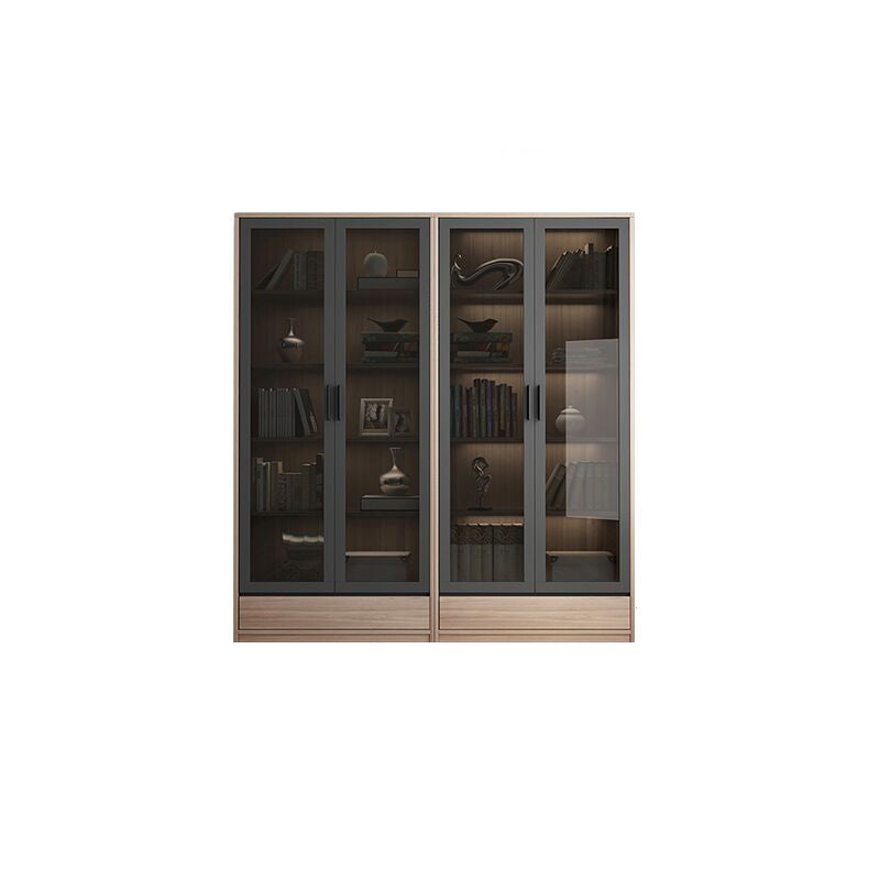 Modern Wooden Bookcase Glass Doors Closed Storage Bookshelf for Home