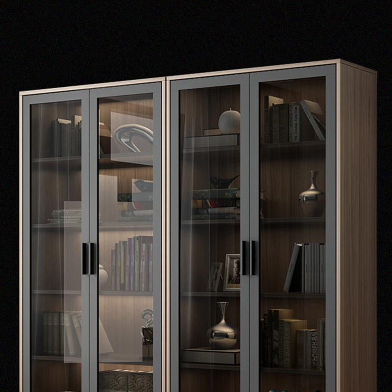 Modern Wooden Bookcase Glass Doors Closed Storage Bookshelf for Home