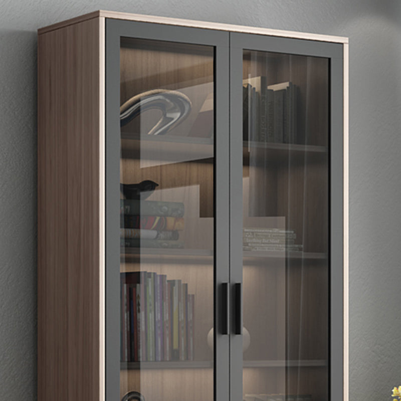 Modern Wooden Bookcase Glass Doors Closed Storage Bookshelf for Home