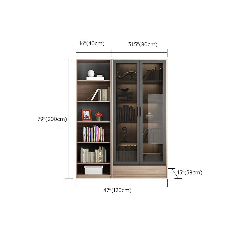 Modern Wooden Bookcase Glass Doors Closed Storage Bookshelf for Home