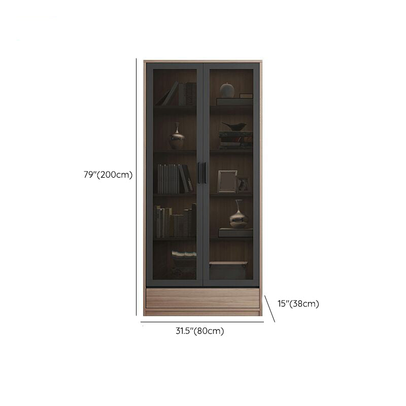 Modern Wooden Bookcase Glass Doors Closed Storage Bookshelf for Home