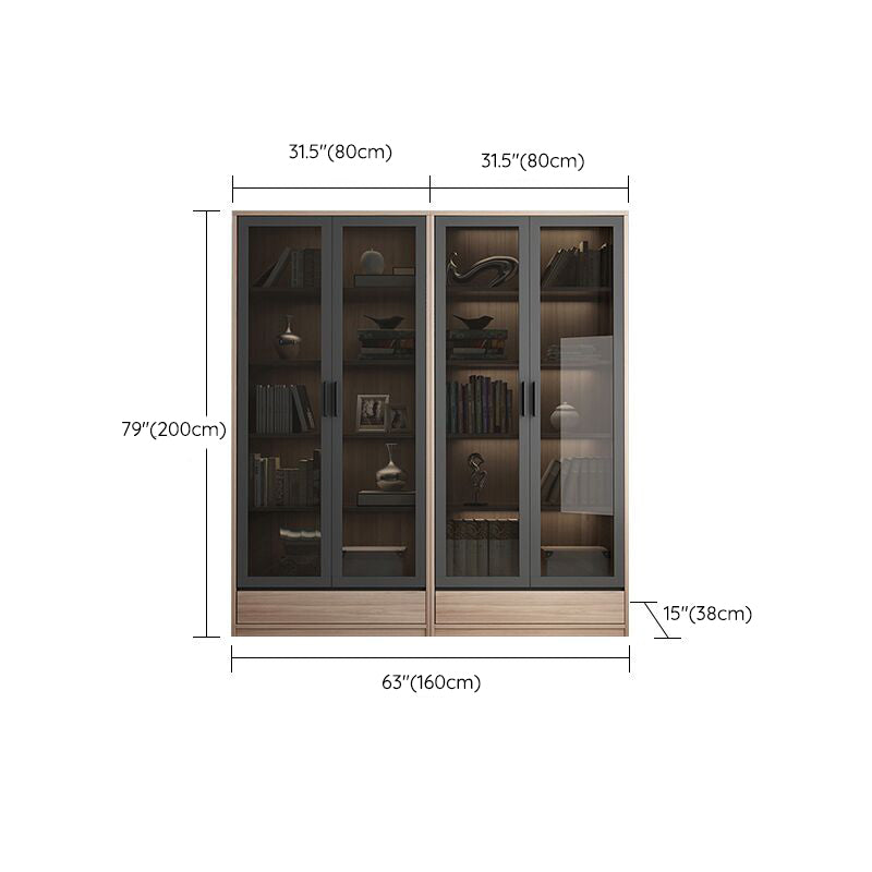 Modern Wooden Bookcase Glass Doors Closed Storage Bookshelf for Home