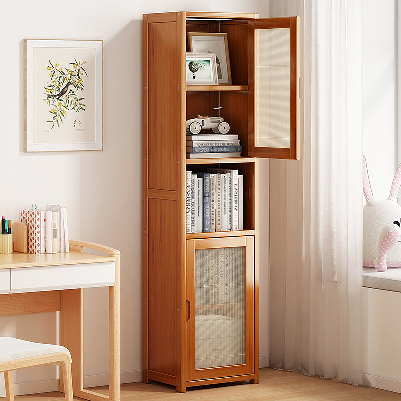 Contemporary Closed Back Bookcase Bamboo Vertical Bookshelf with Doors
