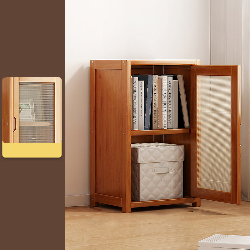 Contemporary Closed Back Bookcase Bamboo Vertical Bookshelf with Doors