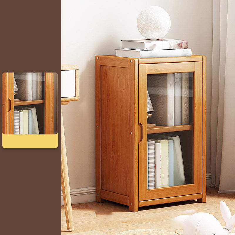 Contemporary Closed Back Bookcase Bamboo Vertical Bookshelf with Doors