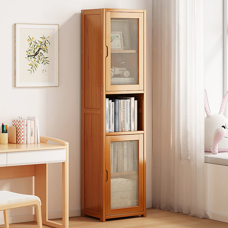 Contemporary Closed Back Bookcase Bamboo Vertical Bookshelf with Doors