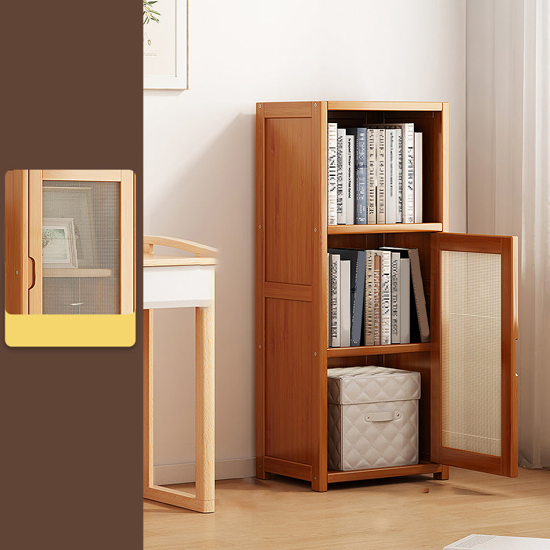 Contemporary Closed Back Bookcase Bamboo Vertical Bookshelf with Doors