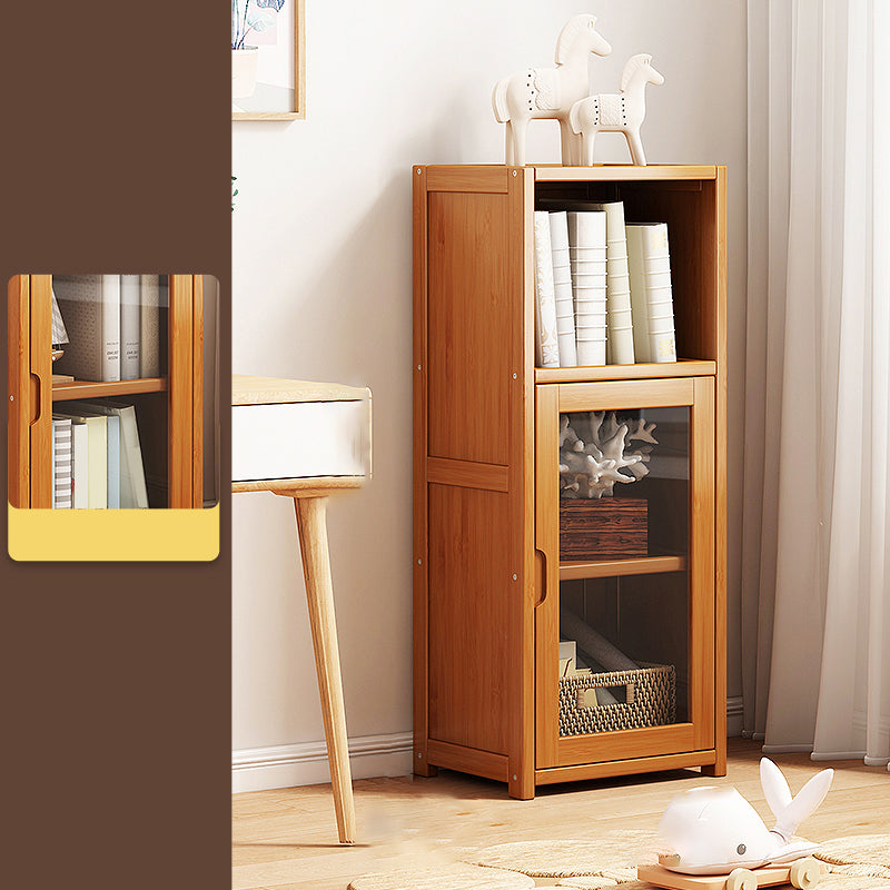 Contemporary Closed Back Bookcase Bamboo Vertical Bookshelf with Doors