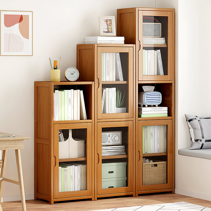 Contemporary Closed Back Bookcase Bamboo Vertical Bookshelf with Doors