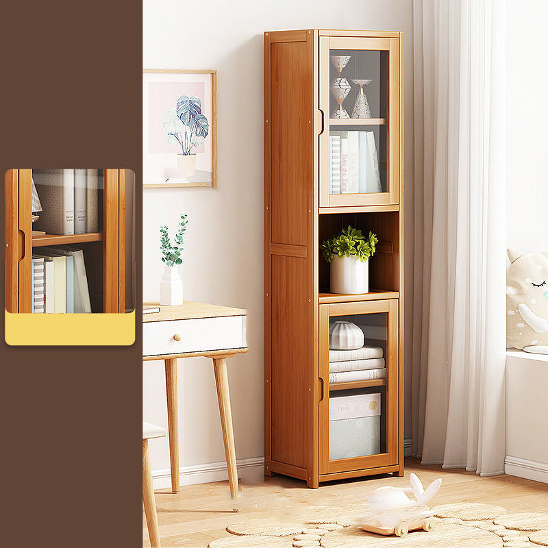 Contemporary Closed Back Bookcase Bamboo Vertical Bookshelf with Doors