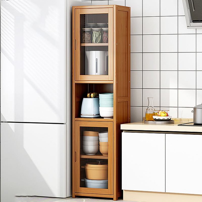 Contemporary Closed Back Bookcase Bamboo Vertical Bookshelf with Doors