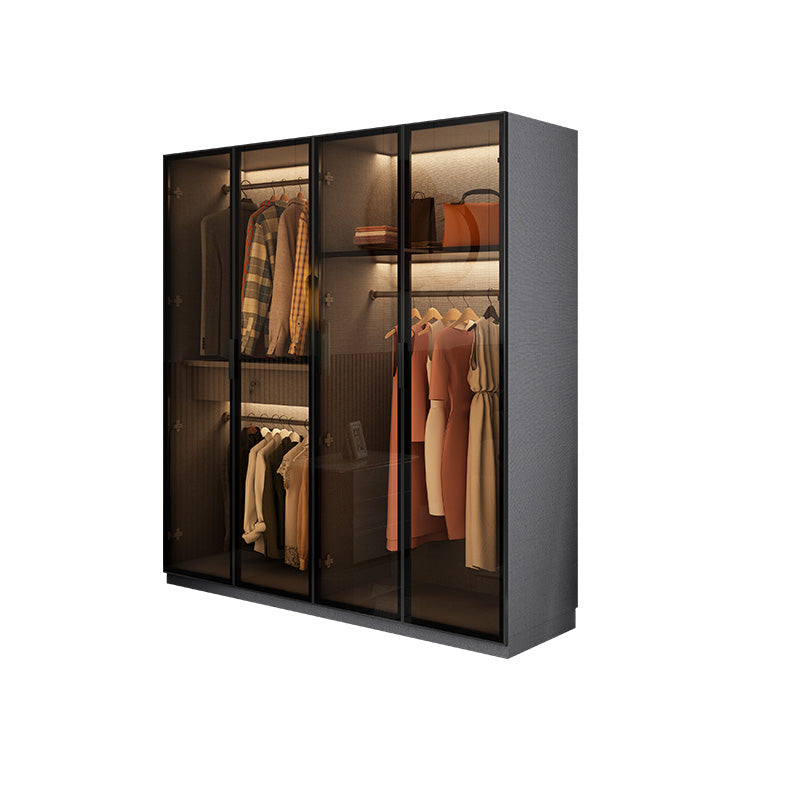 Bedroom Hinged Doors Storage Cabinet Glass Door Wardrobe with Garment Rod